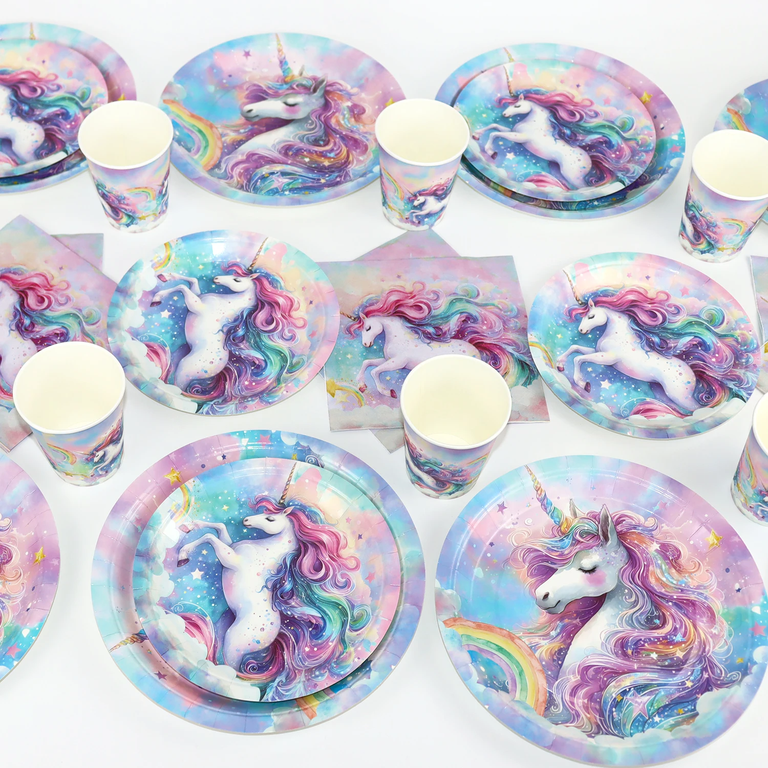Regenbogen Einhorn Geburtstagsdekorationen Einweggeschirr Set 1. Geburtstag Party Dekor Babyparty Einhorn Thema Partyzubehör