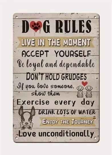 Funny Dog Rules Metal Tin Sign  Wall Decor Farmhouse Rustic Signs with Sayings for Home Gifts Lovers