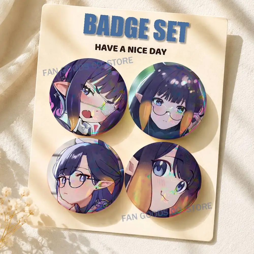 N-Ninomae Ina Nis Square Brooches for Backpack Accessories 25,32,44,58,75mm Round Enamel Pins 2-piece set Cartoon Anime Badge
