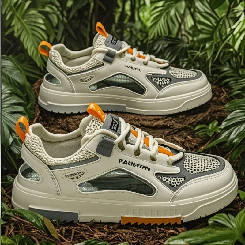 Дышащая мужская вулканизированная обувь, уличные кроссовки на шнуровке, новые летние удобные мужские сандалии, повседневные сетчатые кроссовки