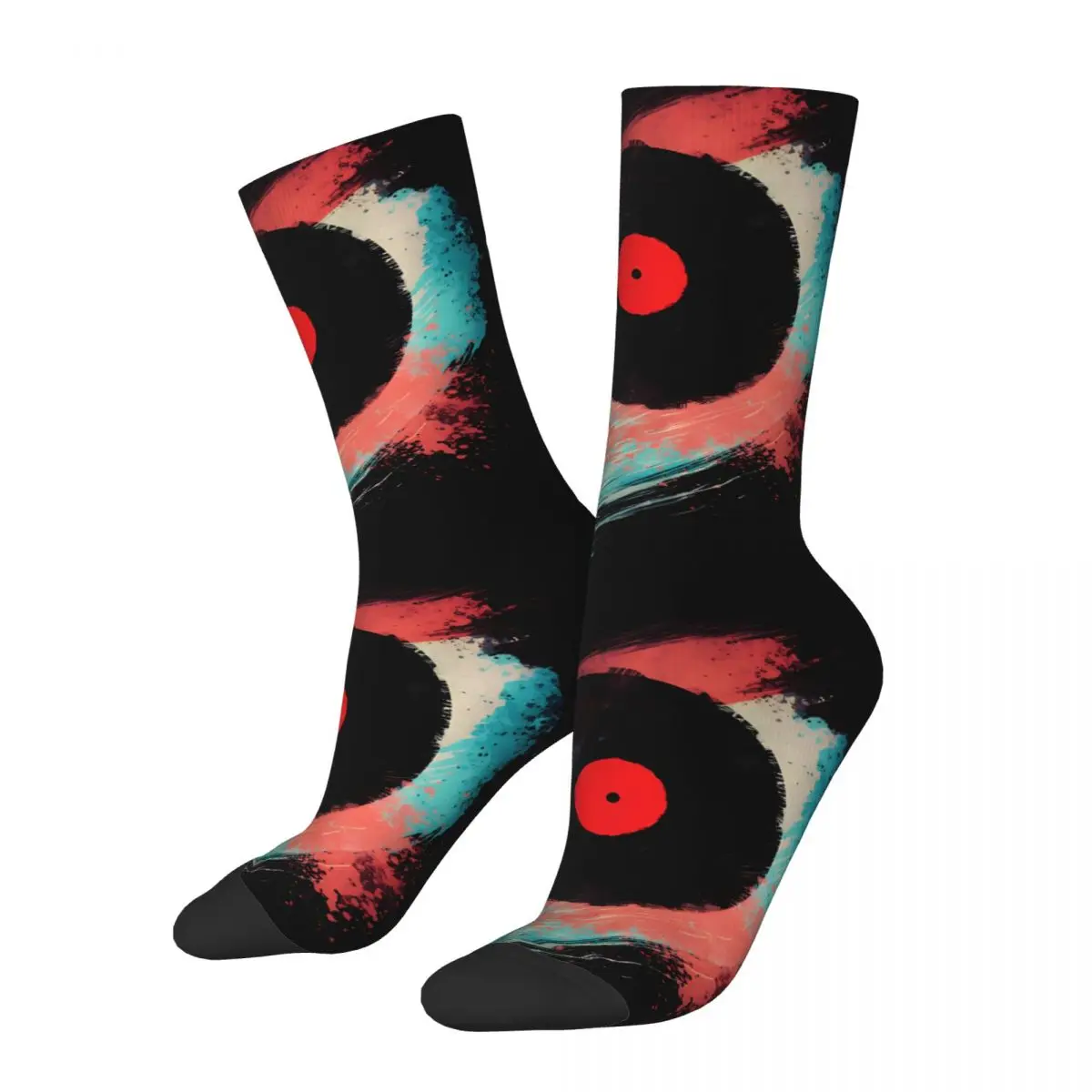 Funny Happy Sock for Men Retro Vinyl Record Vintage Music Pattern Printed Crew Sock