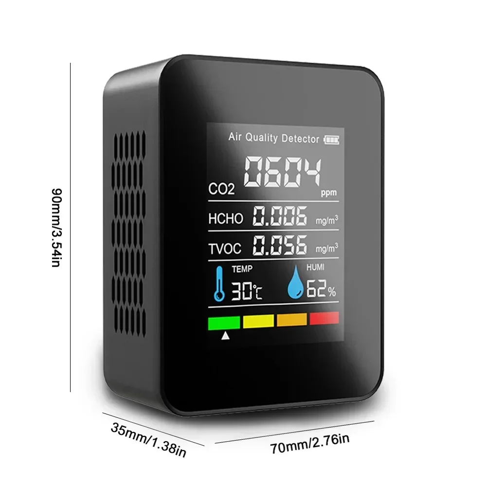 Monitor kualitas udara portabel, 5 in 1 detektor CO2 Meter karbon dioksida detektor suhu dan kelembaban TVOC HCHO Analyzer Sensor CO2