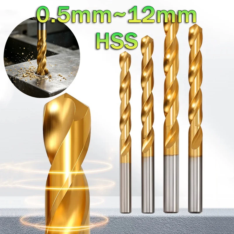 1/2/5pcs 0.5mm~12mm Titanium Twist Drill HSS High Speed Steel Drill Bits Power Tools for Metal Woodworking Tool Hole Cutter