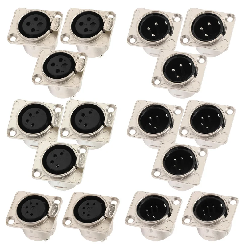 5/20/100Pcs Copper Metal Male Plug Female Jack 3/4/5 Pin XLR Connector XLR Panel Socket for Audio Microphone