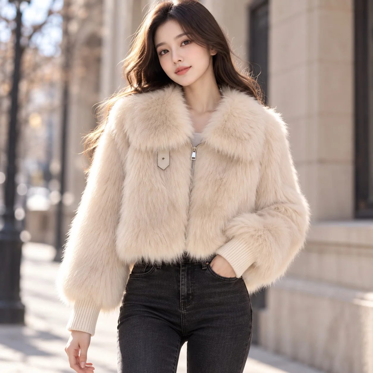 No Hood Coat Doll Collar Cropped Commuter Chic with Regular Sleeve British Style Winter Button Closure Short Length Women Coat