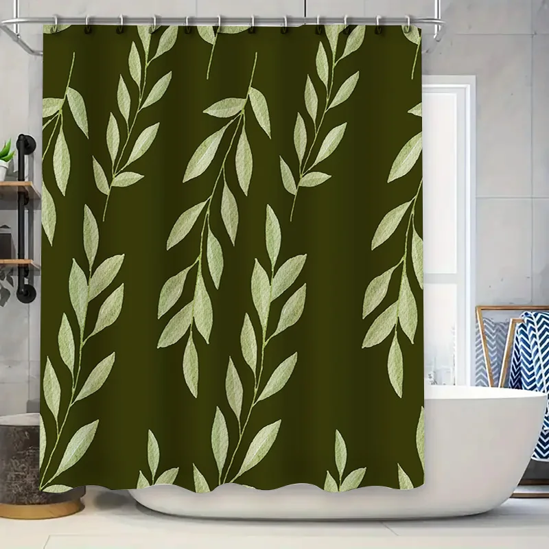 

Занавеска для душа с зеленым листом, водонепроницаемый коврик для ванной, декоративный аксессуар для ванной комнаты, оливково-зеленый цвет