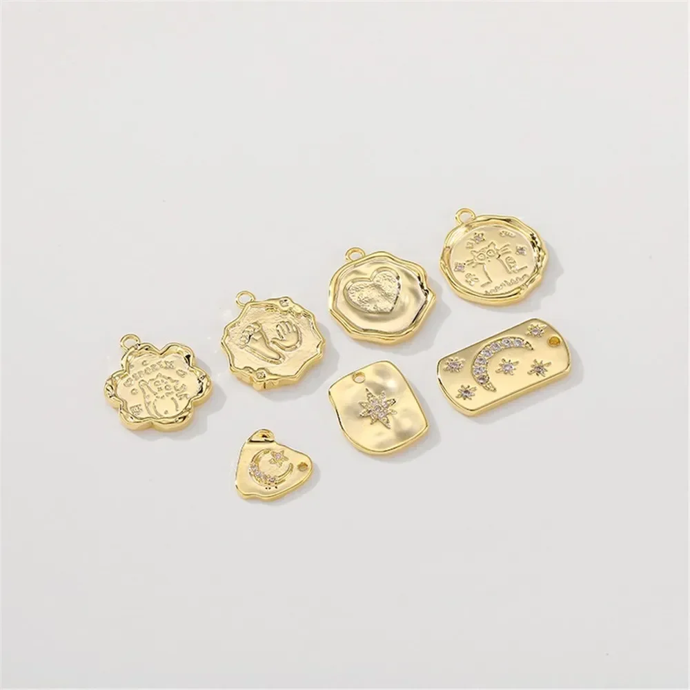 

14K Gold-Color inlaid Zircon Flowers Star and Moon Tags Handmade DIY Bracelets Necklaces Hanging Jewelry Material Accessories