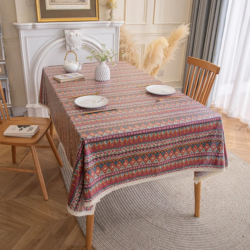 

Ethnic Style Tablecloth Dining Tablecloth Camping Placemat Waterproof Oilproof Cotton Linen Printed Tea Table Cloth