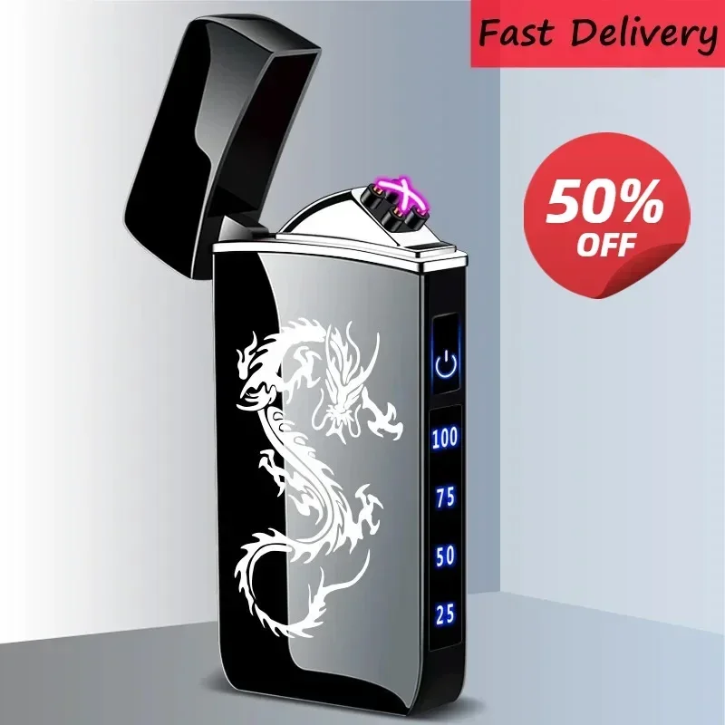 

Touch Sensing Metal Electric Outdoor Windproof Lighter Dual Arc Flameless Plasma USB Rechargeable Lighters Digital Power Display