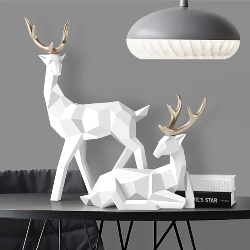 

2Pcs Deer Ornament Reindeer Figurine Living Room Home Decoration Nordic Style Desktop Resin Sculpture