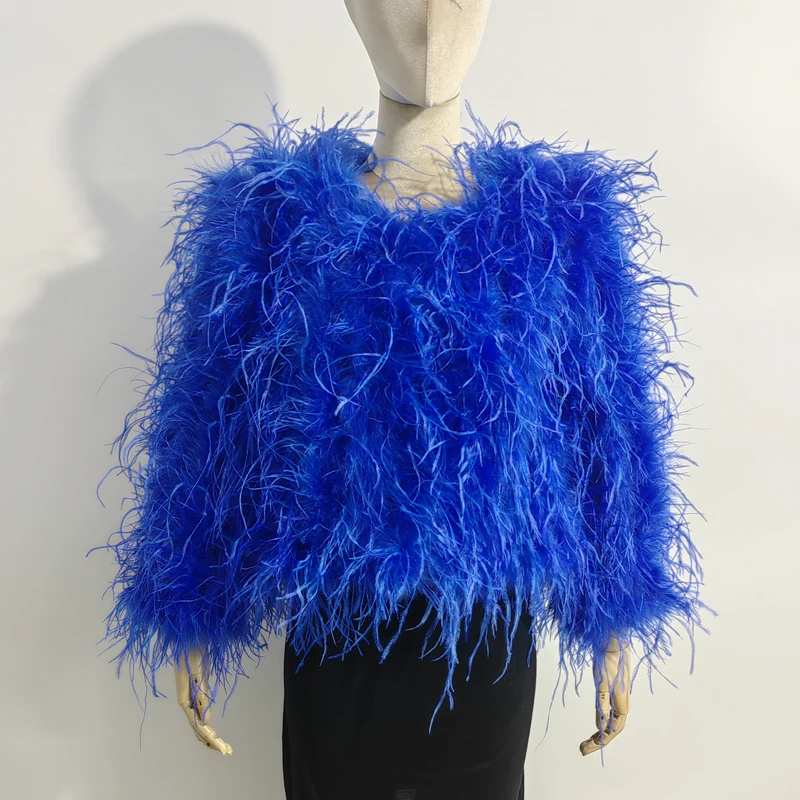 Winter Ostrich feathe Jacket Feather Coat Casual Long-sleeved Australia Imported feathe Jacket Ladies Nightclub Coat