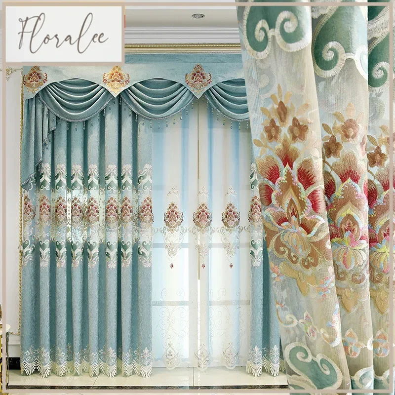 European Embroidery Luxury Curtains For Living Room Bedroom Chenille Curtains Simple Blackout Hollow Villa Bedroom Customize