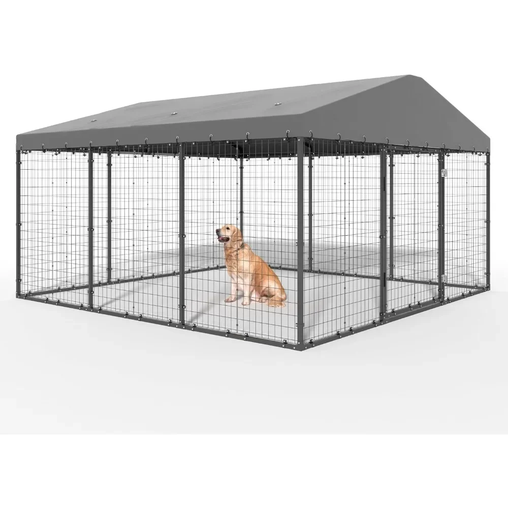 Large Outdoor Dog Kennel, Heavy Duty Dog Cage with Roof, Steel Dog Kennel with Waterproof UV-Resistant W 118