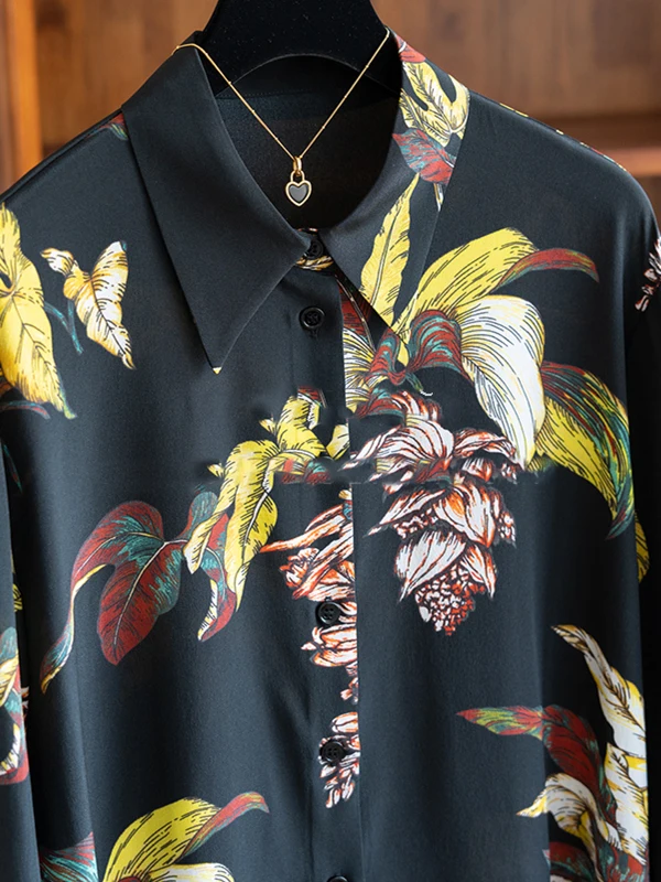 

Slimming Effect Vintage Floral Print Women's Blouse Chiffon Material Commute Sle Button Detail Korean Sle Loose Fit irt