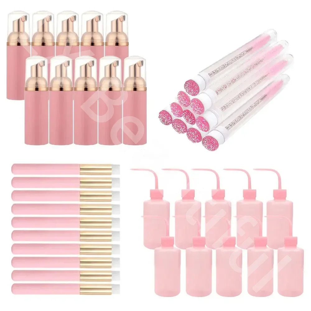 20Pcs/40Pcs Grafting Eyelash Cleaning Tool 60ML Empty Foam Pump Bottle Eyelash Brush with Tube 250ML Curved Mouth Rinse Bottle