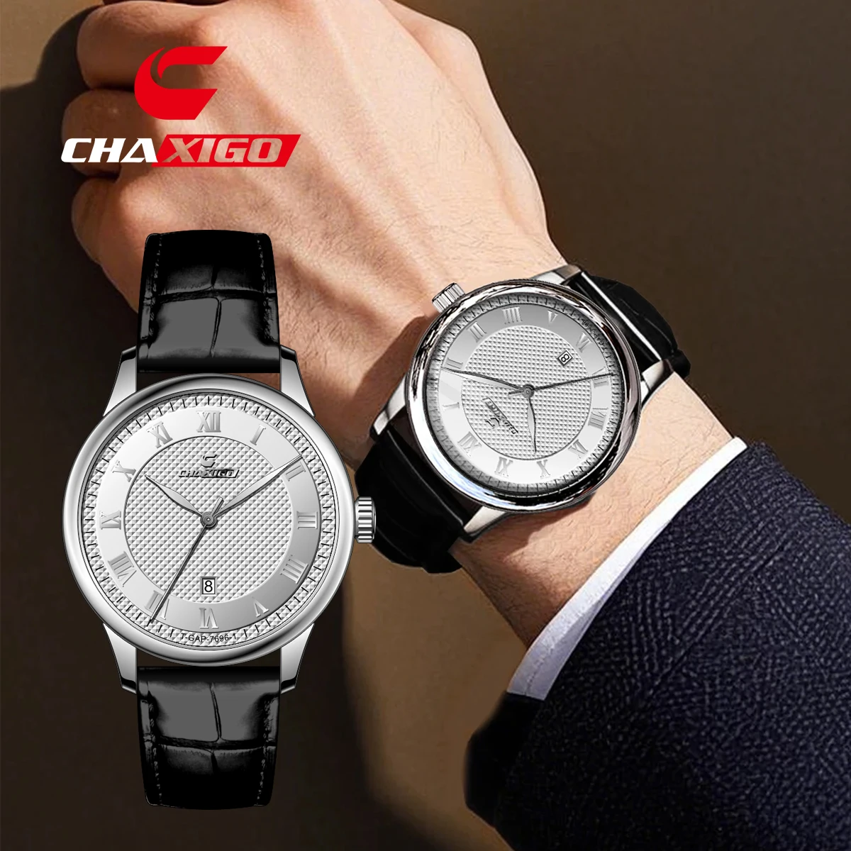 

CHAXIGO Men's Business Leather Strap Watch 40mm Ultra-Light 41g Waterproof Luminous Dial Office Formal Watch