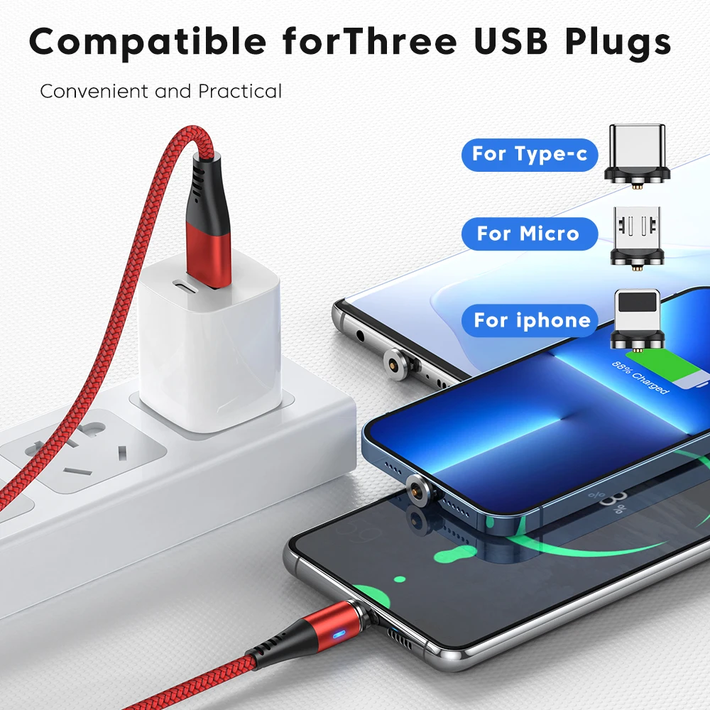 AUFU 360 Rotate Magnetic Type C Cable For Xiaomi Samsung iPhone Huawei Mobile Phone Magnet USB C Charging Cable Micro Usb Wire