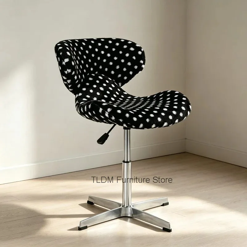 Fuzzy Dot Print Swivel Vanity Chair Height Adjustable Metal Base Curved Upholstered Accent Makeup Seat For Bedroom