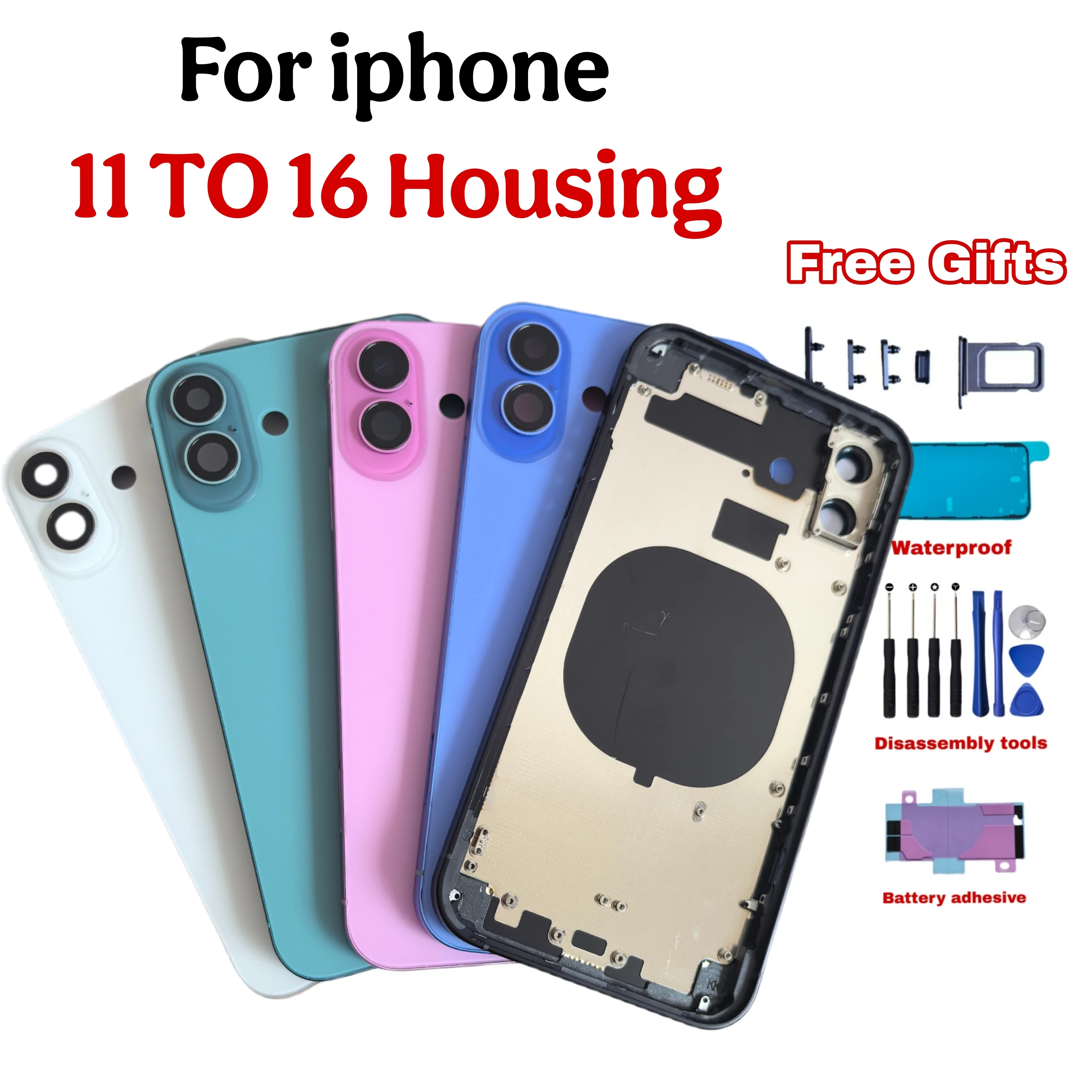 

DIY 11 TO 16 Bodychange housing For iphone11 to 16 Replacement Back Housing with Middle Frame Back Cover Glass Free shipping