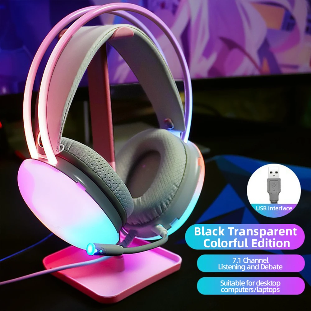 AULA S505 Esports Gaming-hoofdtelefoon Computer USB-bedrade headset RGB Koel lichteffect Hoofdband Transparante oortelefoon voor pc-laptop