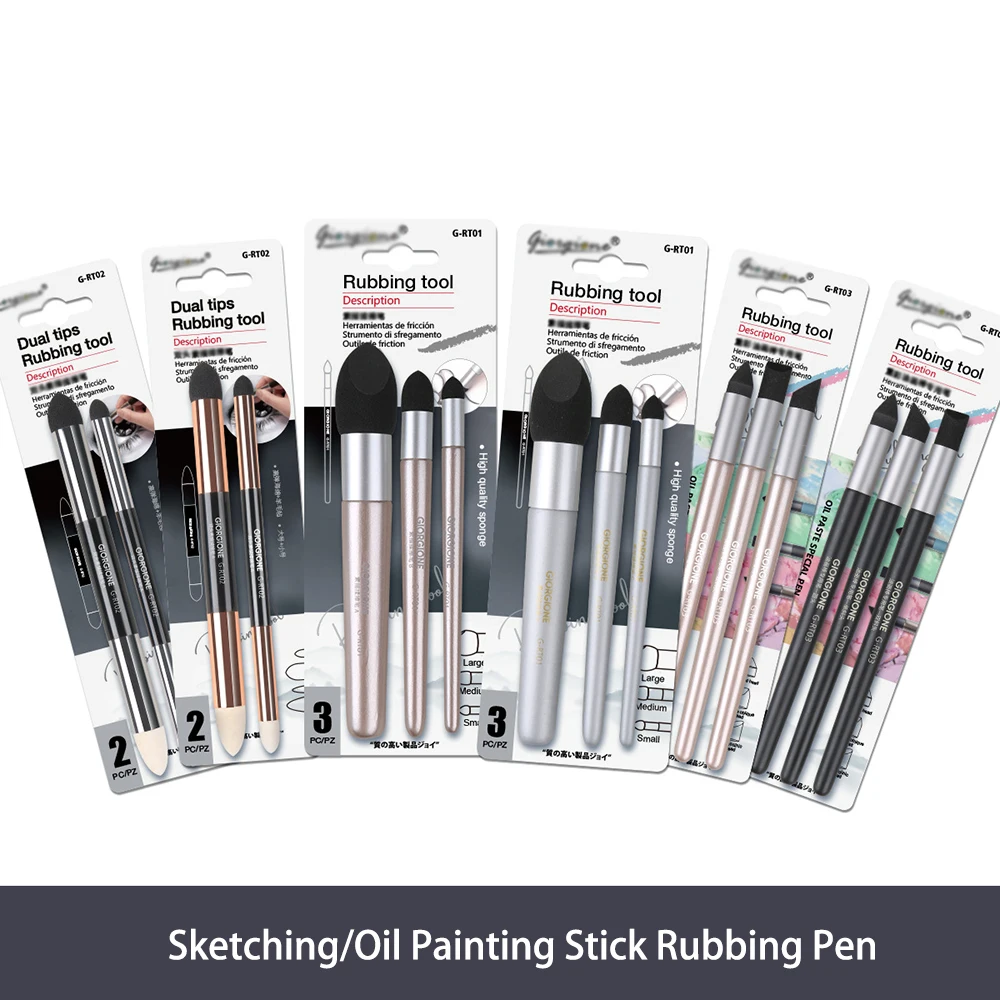 Sketch paper brush set of 3, oil painting stick brush, double headed rubbing brush for application