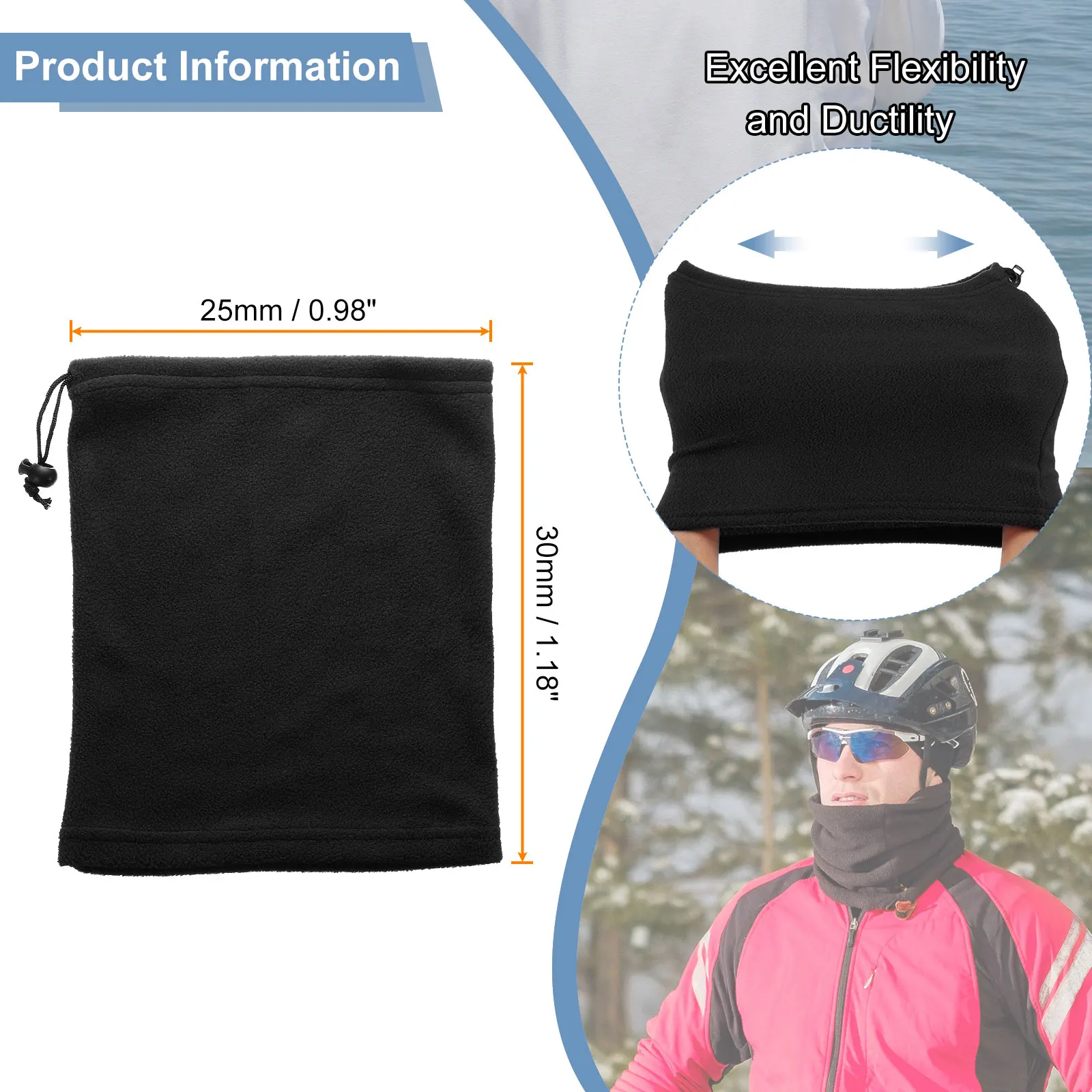 Uxcell Polar Fleece Neck Tube Ear Warmer Fishing Skating Running Sport Scarf Face Mask w Drawstring Single Layer Camping Hiking