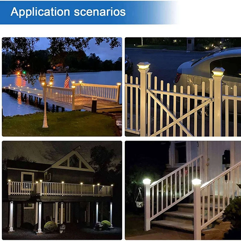 Solar Post Cap Luzes LED, 2 Modos de Iluminação, Baralho Cerca, Branco Quente, 4x4 Postes De Madeira, Decoração do Jardim, 2X