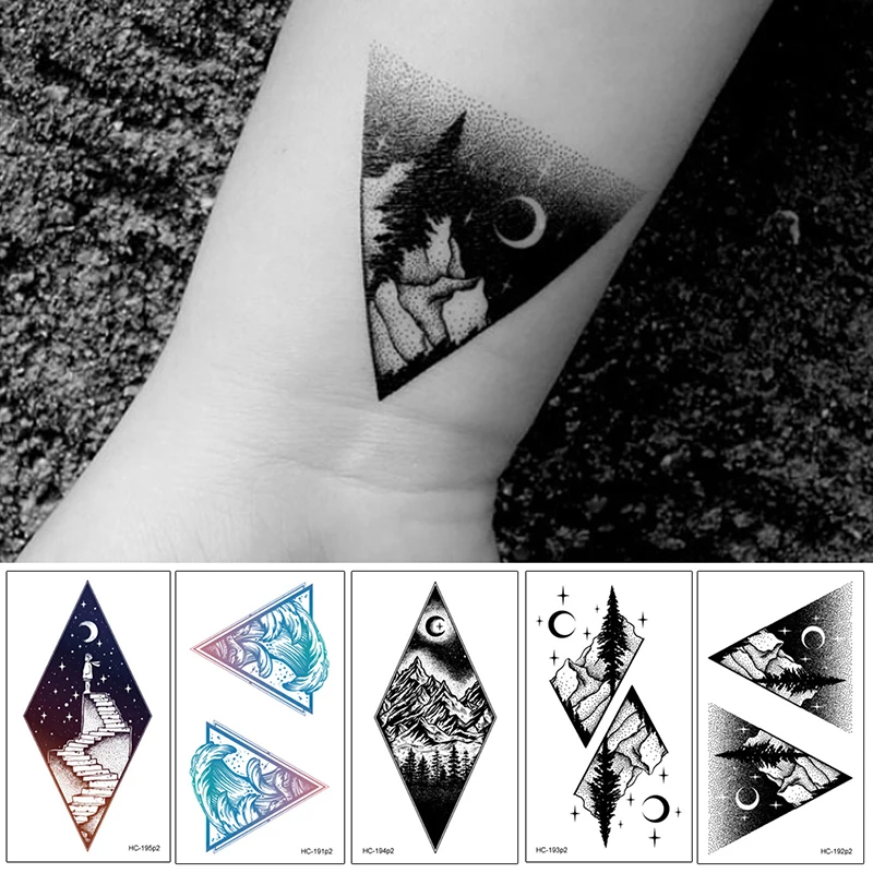 Moon Mountain Temporary Tattoo Sticker Ecology Fake Planet Halloween Fake Tattoo