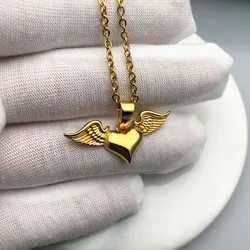 316L Stainless Steel Angel Wing Heart Pendant Necklace Clavicle Chain Choker For Women Birthday Gift Collar Para Mujer