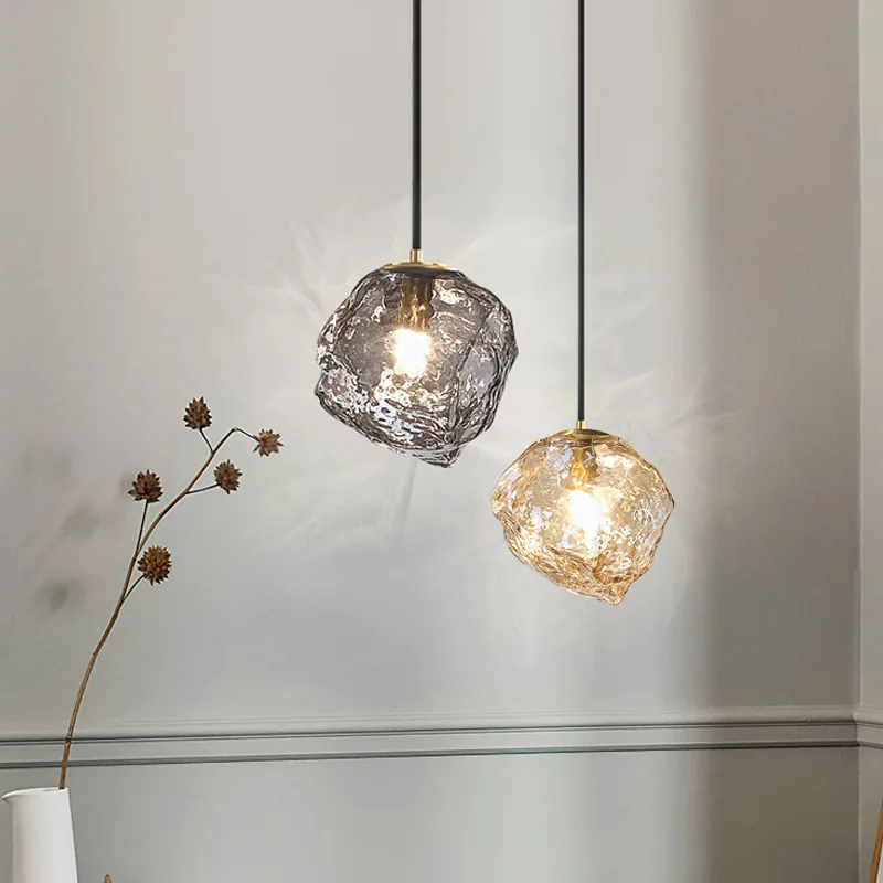 Creative 3-color Bedroom Bedside Chandelier Ice Design Sense Restaurant Light Porch Lava Shape Fishing Line Chandelier Glass HOT