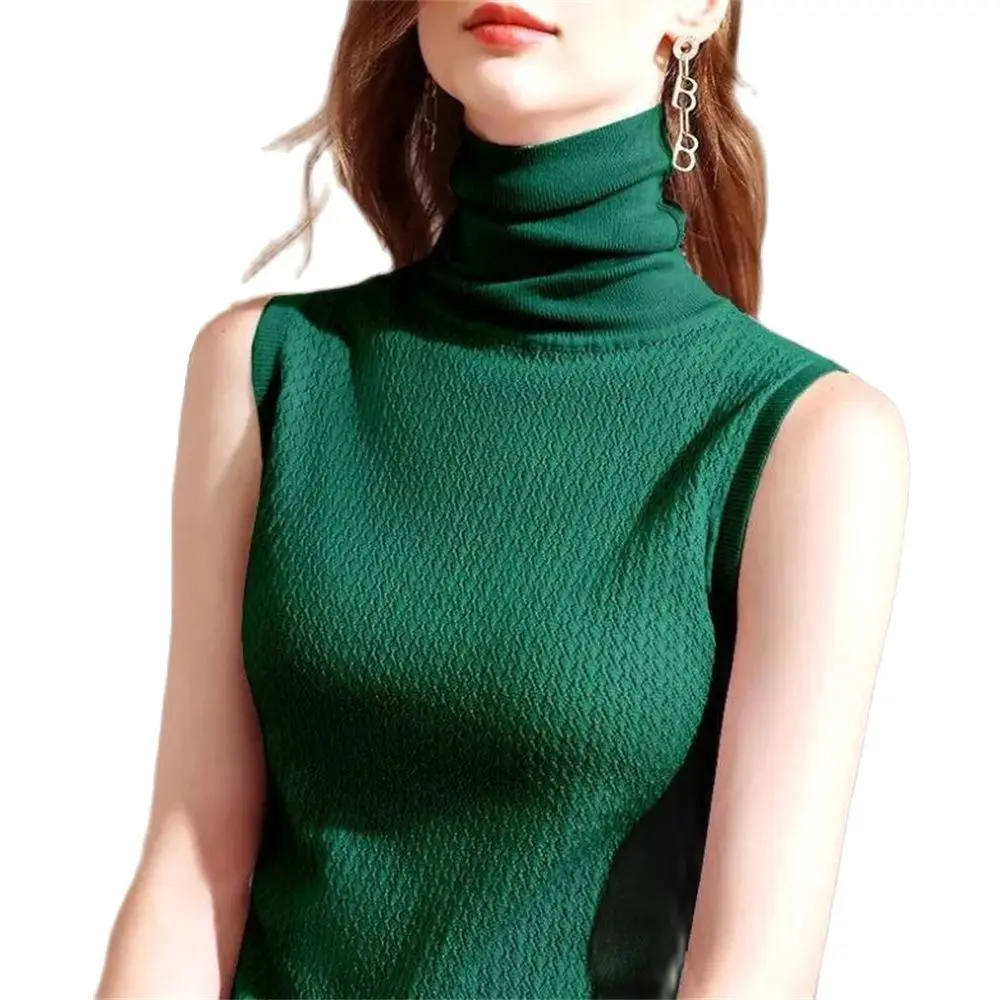 Novo sexy sem mangas camisola feminina camisola de gola alta camisola de tricô fino feminino pulôveres de inverno
