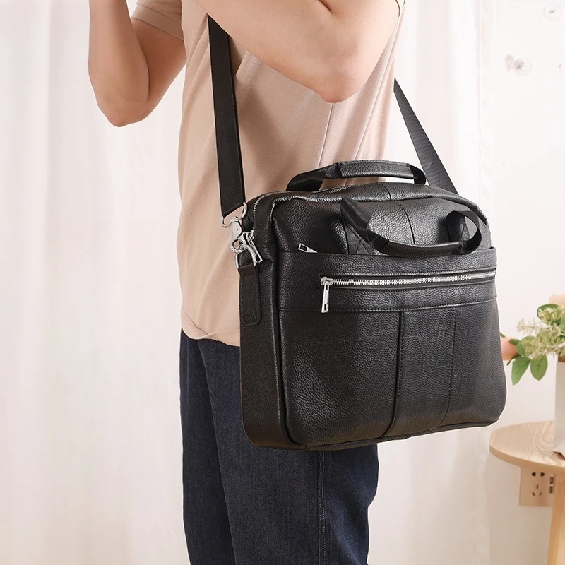 

15-inch computer storage men's briefcase, leather large-capacity multi-purpose business single-shoulder crossbody bag