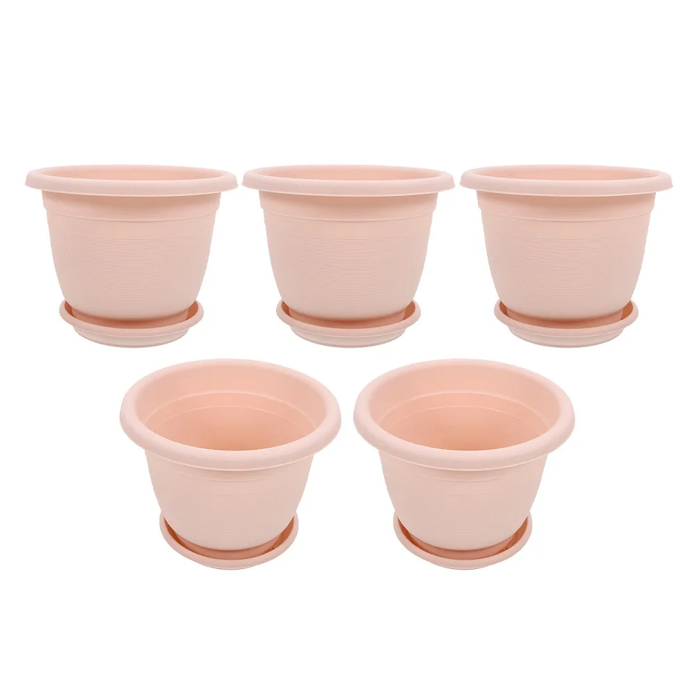 5Sets Control Root Flowerpots Smooth Surface Rounded Indoor Planter with Drainage Holes Breathable Gardening Pots for Home Yard