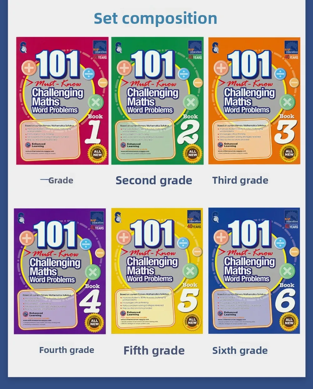 New 6 Pcs/Set 101 Challenging Maths Word Problems Books Singapore Primary School Grade 1-6 Math Practice Book