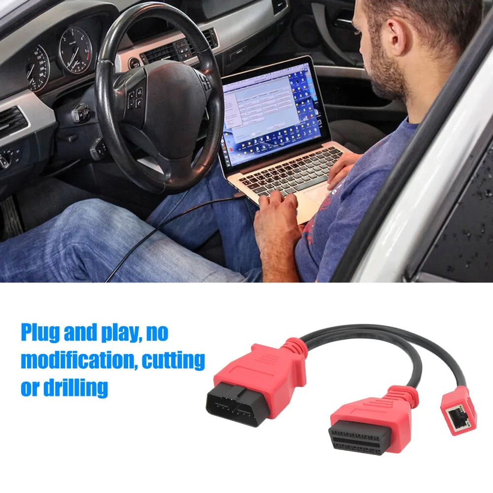 New Red OBD2 Y Splitter Cable ABS OBD Male to OBD Female RJ45 ENET Programming Splitter Vehicle Programming Y Cable For F series