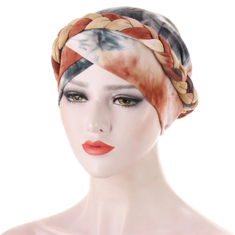 

Velour Muslim Women Braid Hijab Turban Chemo Stretch Cap Hair Loss Hat Head Wrap Islamic Bonnet Headwear Beanie Cover