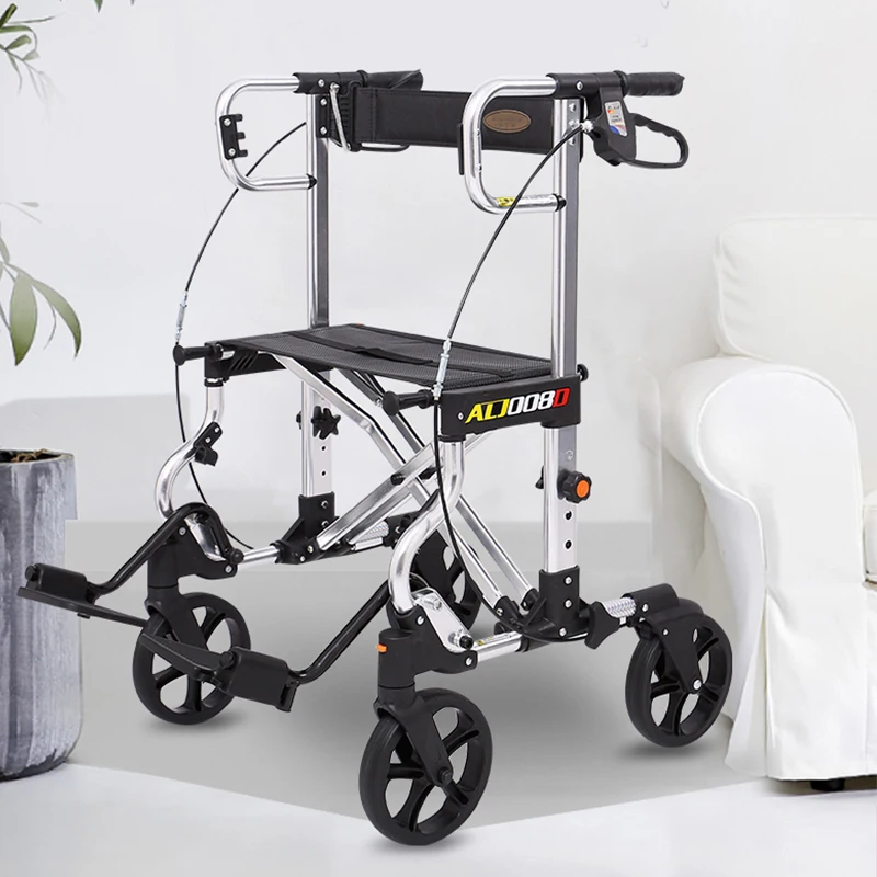 Folding Rollator Walkers with Seat for Seniors,Adjustable Shopping Mobility Walker, Aluminum Four-wheel Walking Aids for Seniors