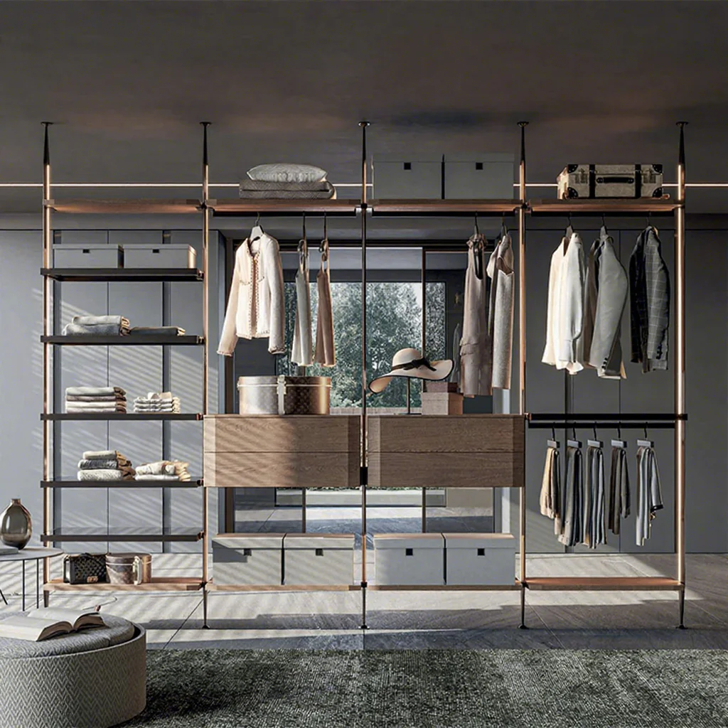 Cloakroom Open Design Closet Aluminum Pole System Wardrobe Column Cabinet With Led Lights