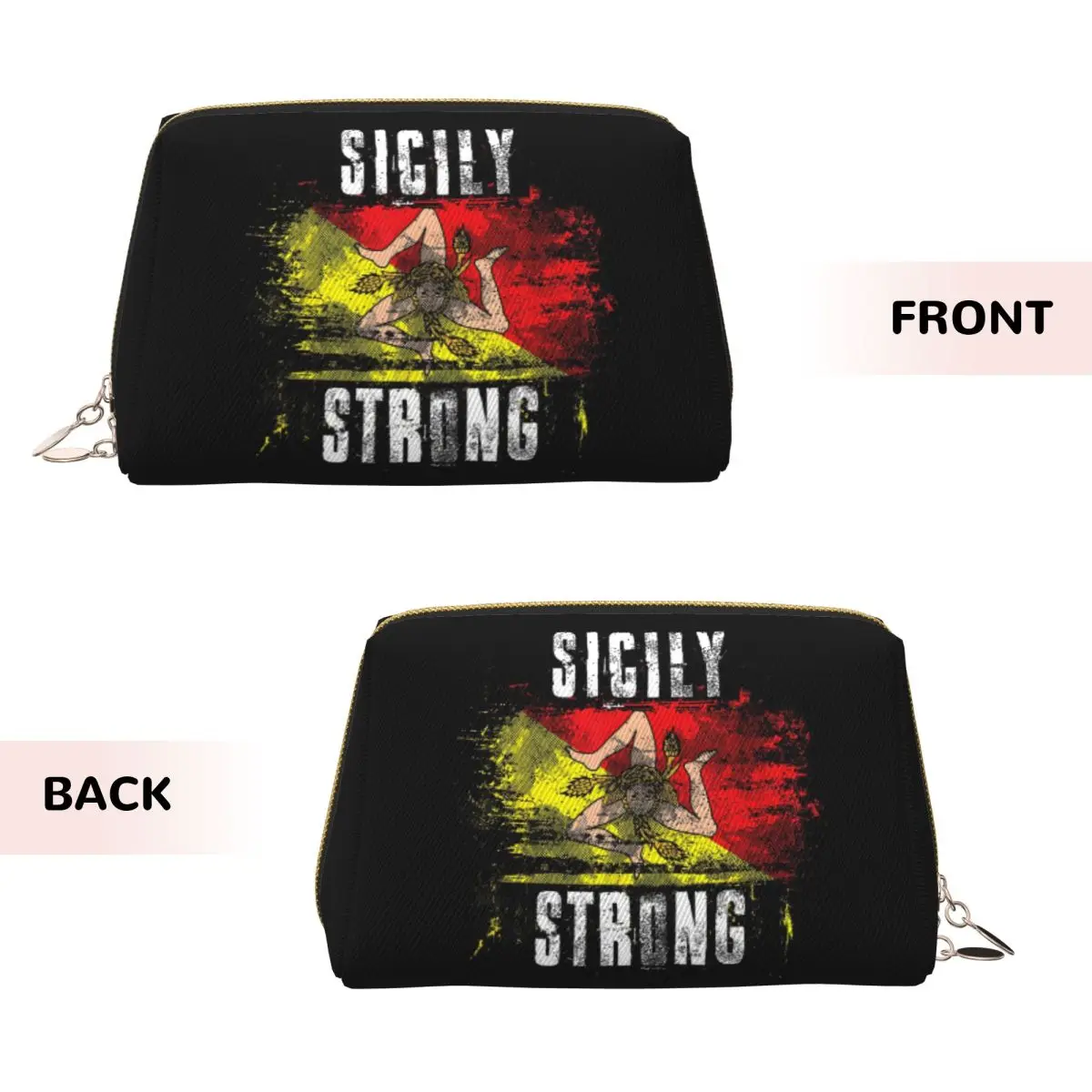 Sicily Trinacria Italy Sicilian Flag Women Cosmetic Bag Travel Makeup Organizer Pouch Toiletry Storage Dopp Kit Box