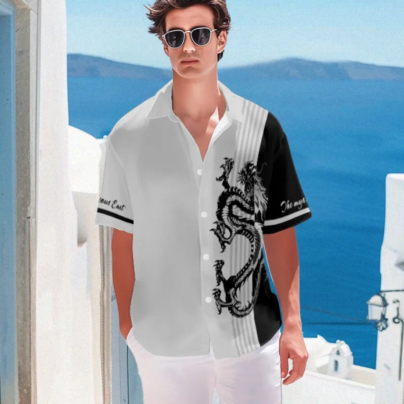 

Summer Hawaiian Shirt Men Dragon 3D Shirt Beach Y2k Streetwear Fashion Short Sleeve Clothes Luxury Retro Loose Tops Chic Blusas