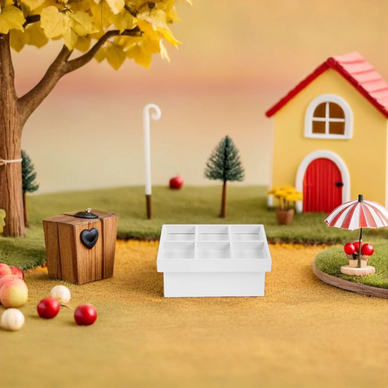 ชั้นวางของเล่นไม้จิ๋วสำหรับบ้านตุ๊กตา ชั้นวางผัก DIY สามารถทาสีได้ ตู้โชว์ของชำสำหรับเด็ก