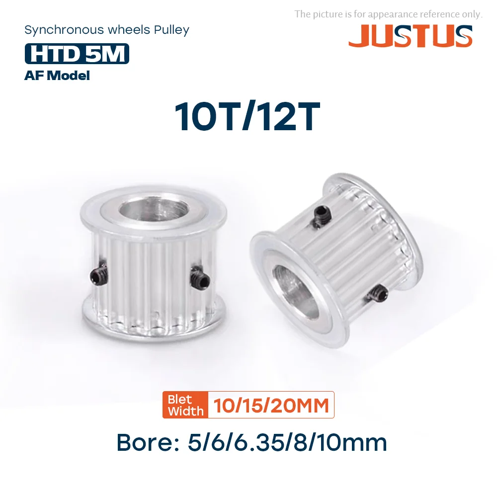 

AF Type 10T/12 Teeth HTD 5M Timing Pulley Bore 5/6/6.35/8/10mm for 10/15/20mm Width Belt Used In Linear Pulley 5GT