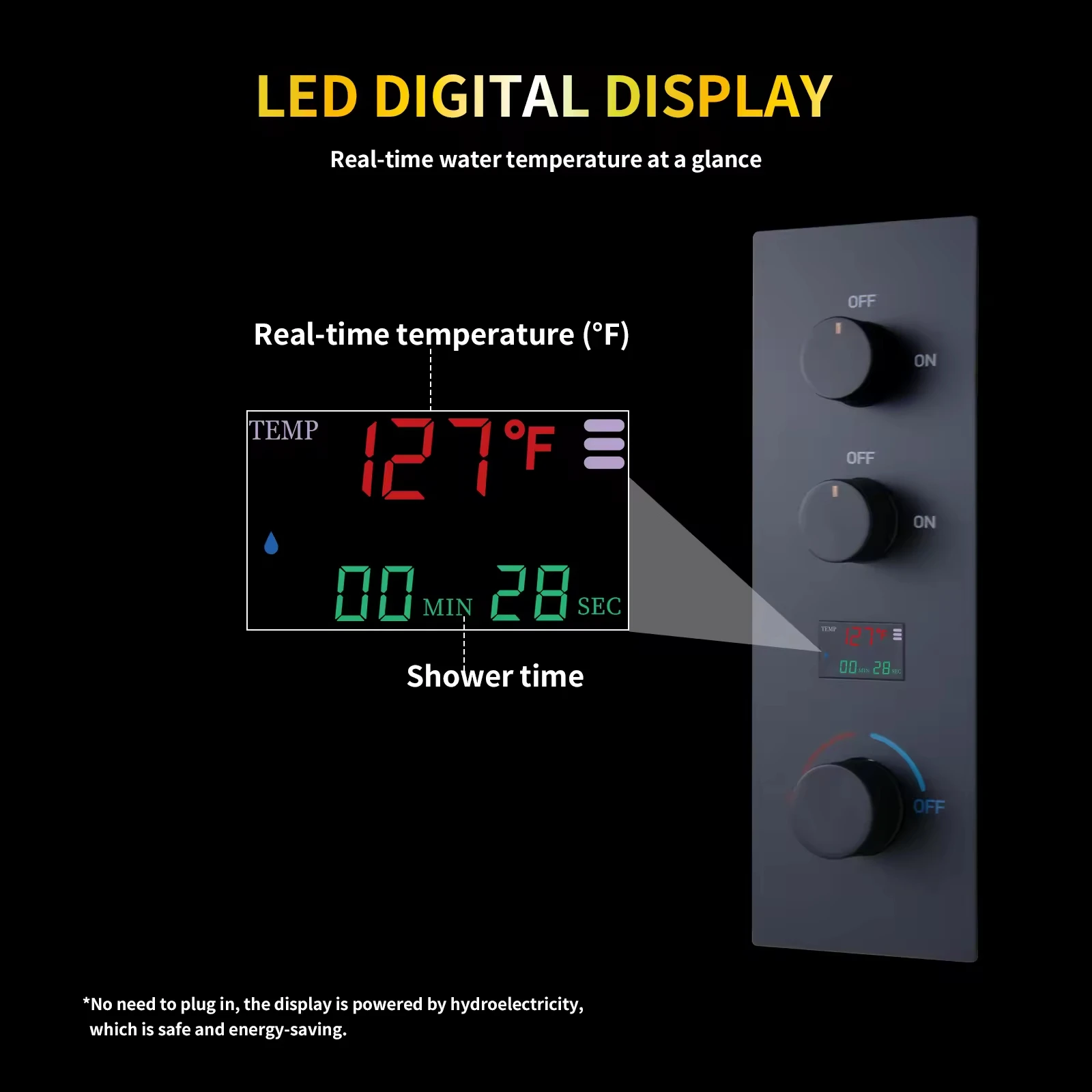 Multi Function Diverter Digital Display Shower Brass Valve 2 Outlets Concealed Shower Mixer Valve