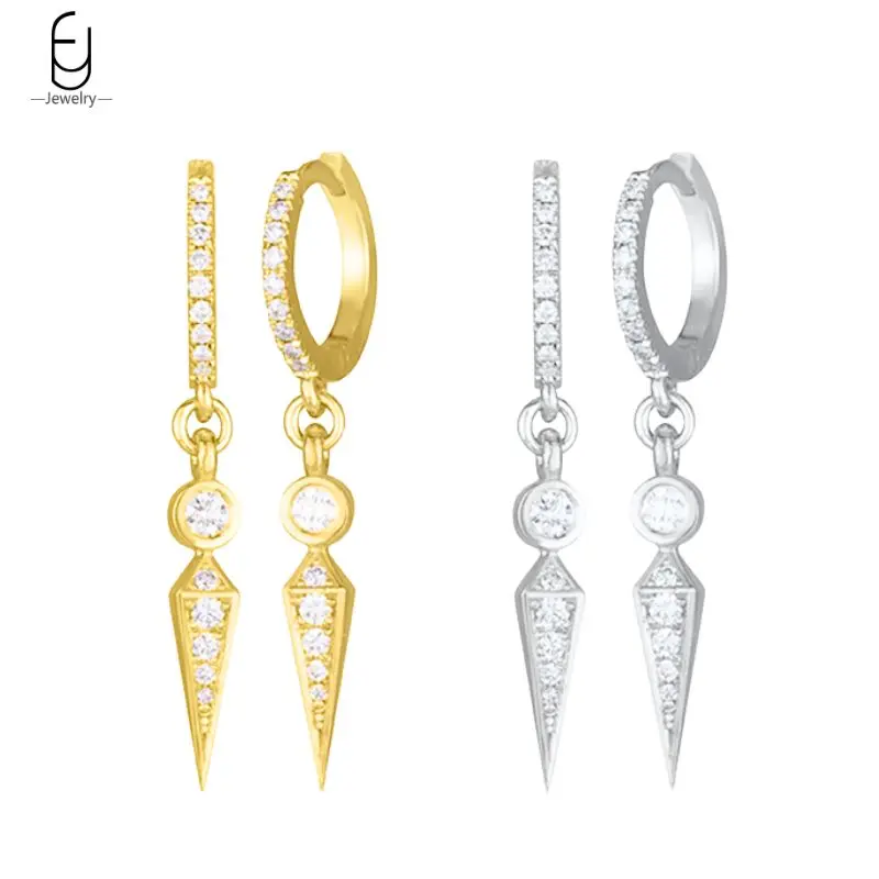 925 Sterling Silver Needle Punk Spike Rivet Pendant Earrings Women's Fashion Crystal Cone Geometry Hoop Earrings Fine Jewelry