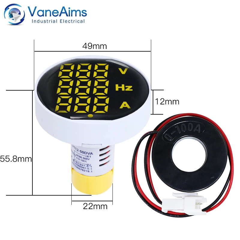 AC60-500V 0-100A 20-75Hz Voltage Current Frequency Combo Meter AC LED Digital Voltmeter Ammeter Hertz Meter Volt Amp Hz Tester