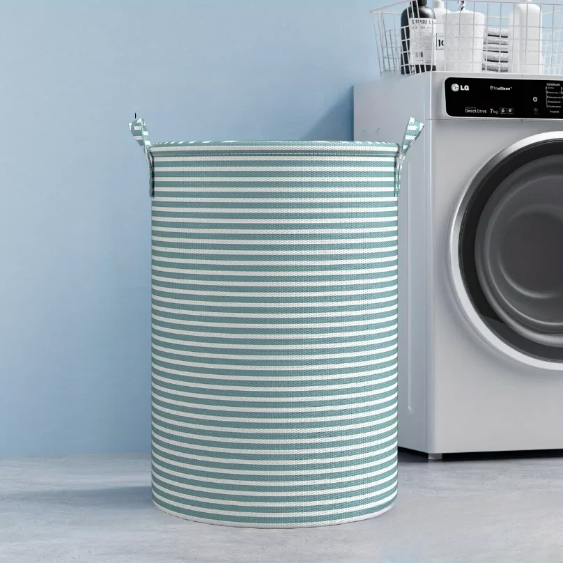 Foldable Minimalist Striped Laundry Basket Multi Use Collapsible Storage Organizer for Bathroom Bedroom Toy Clothes Home 1 Pack