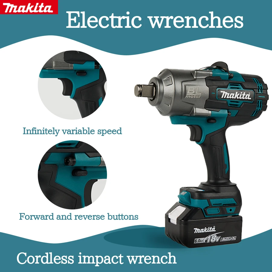 Makita 18V Brushless Impact Wrench MT1300, 1300N.m High Torque Cordless Wrench with Variable Speed for Auto Repair Tire Change