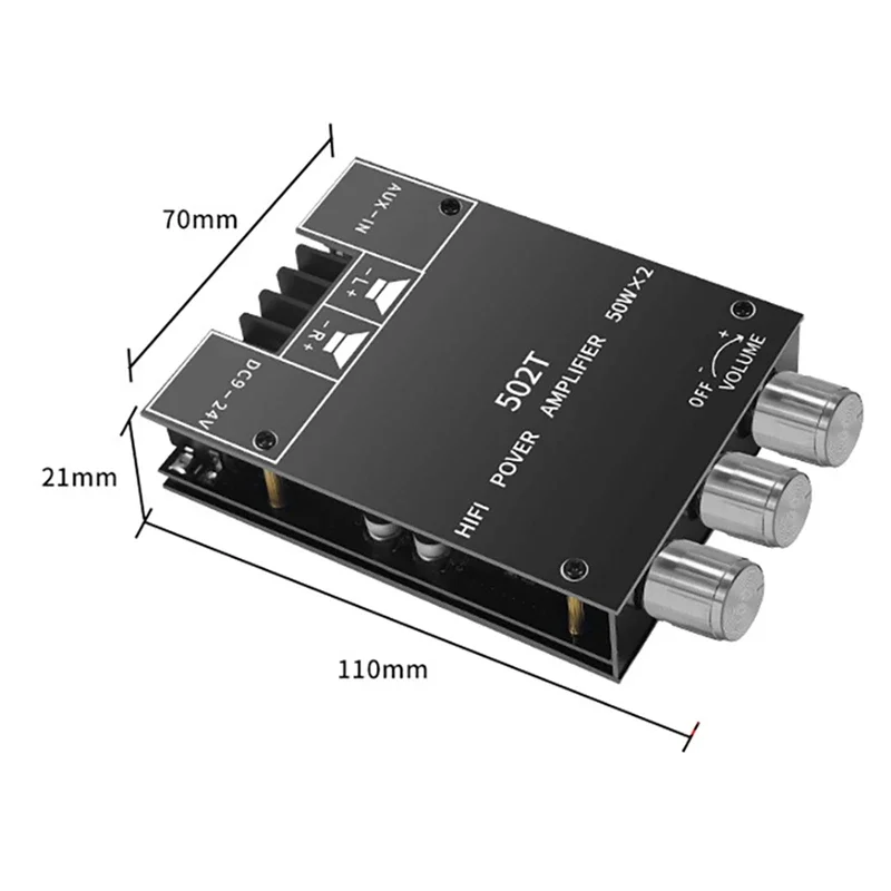 ZK-502T Amplificador De Áudio De Alta Potência, Receptor Bluetooth 5.0, Placa Estéreo, Dual Channel, 2x50W, TPA3116D2