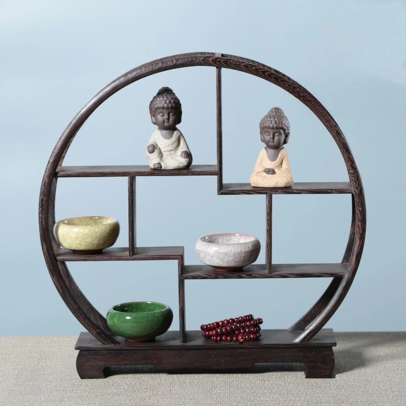 30x30x5.7cm Chinese Retro Storage Rack Chicken Wing Solid Wood Purple Teapot Tea Set Shelf Racks Display Stand Organizer