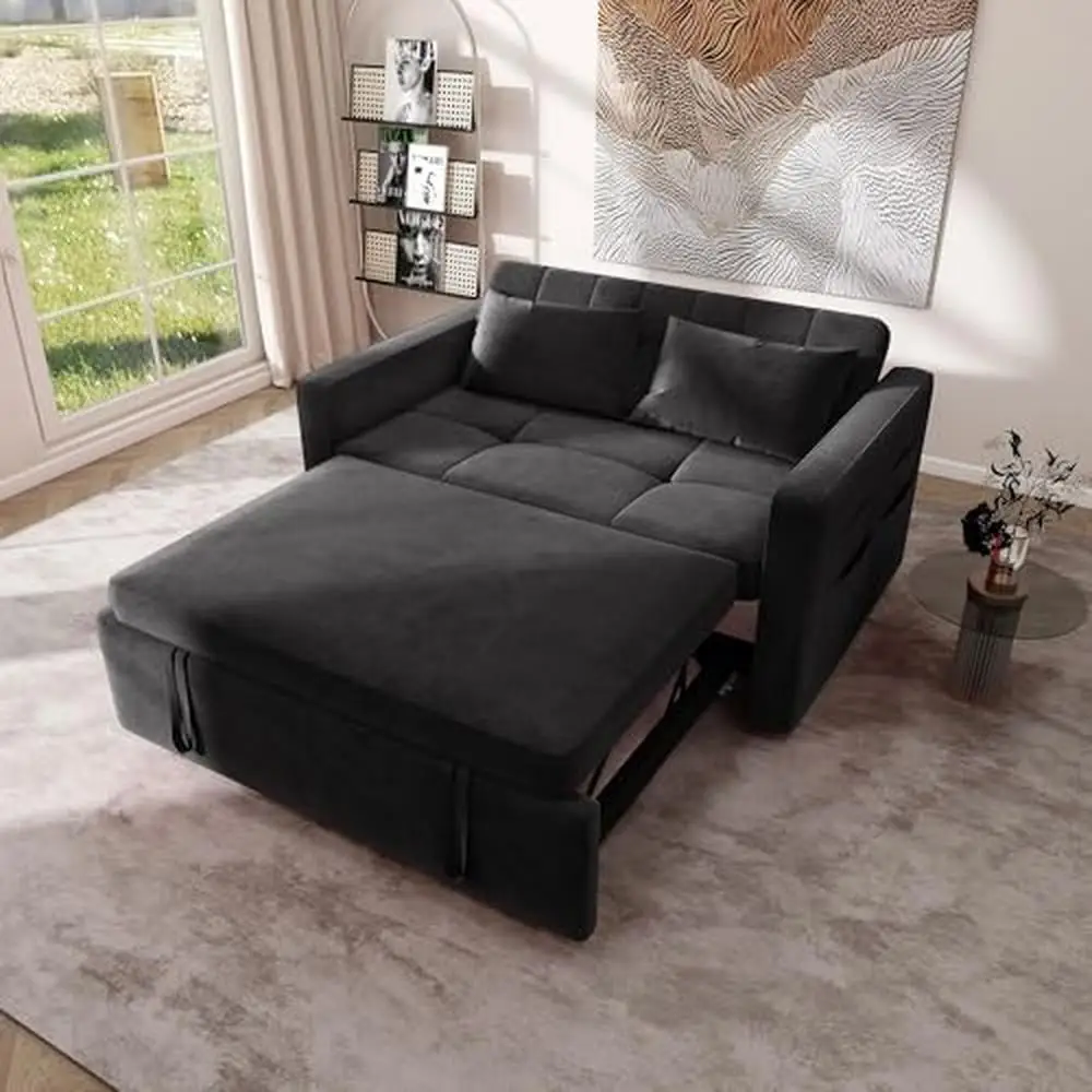 Convertible Velvet Sofa Bed Pull-Out Sleeper Reclining Couch with Side Pocket and Storage Modern Design Comfort Experience Easy